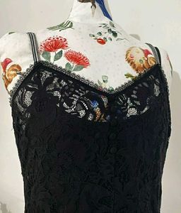 Black lace slip dress