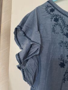 Blue Embroidered Tunic Top