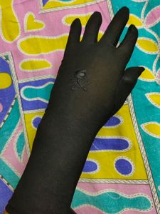 Vintage Black Embroidered Long Gloves