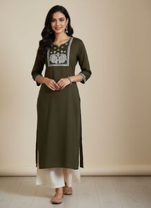 Elegant Dark Green Embroidered Kurta Dress