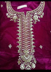 Elegant Pink Velvet Kurta Set