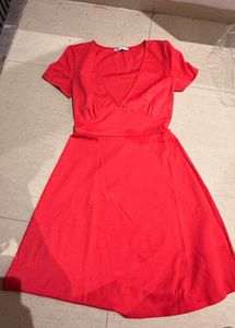 Red V-Neck Casual Dress