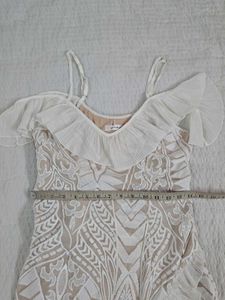 Chic White Ruffle Cold Shoulder Dress bust 34