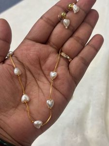 Heart Pearl Necklace &amp; Earrings Set