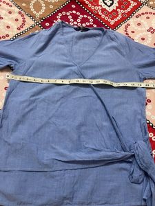Blue Wrap Style Top with Tie Detail