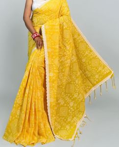 Vibrant Yellow Ethnic Saree without blouse