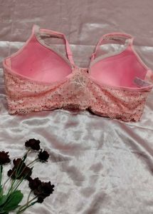 Pink Lace Trim Bra