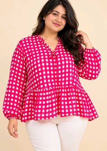 Chic Red & White Checkered Peplum Top 40"-44"