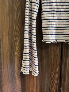 Striped Bell Sleeve Cropped Top