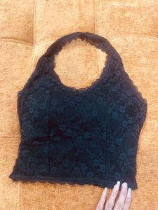 Y2k Lace trim Halter Crop Top-New