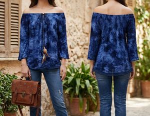 Indigo Tie-Dye Off-Shoulder Boho Top – Feather Tas