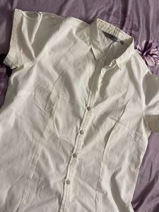 Classic White Short Sleeve Button-Up Top