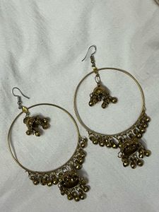 Golden Hoop Earrings with Jhumkas