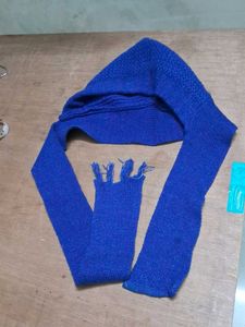 Blue Knit Hooded Scarf