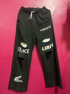 Distressed Black Joggers with Graphic Prints