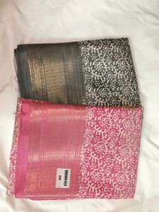 Elegant Batik Print Saree GREY AND PINK