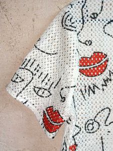 Abstract Face Print Mesh Top