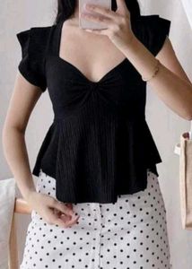 Chic Black Flutter Sleeve Top
