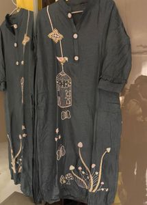 Embroidered Dark Grey Kurta & dupatta