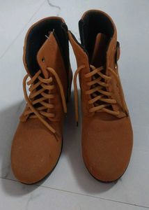 Tan Lace-Up Ankle Boots