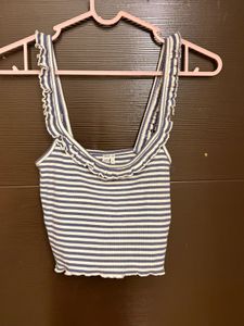 Striped Ruffle Strap Crop Top