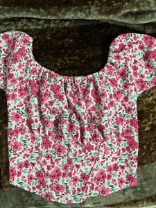PINK Floral Puff Sleeve Top (worn once )