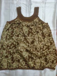 Brown Floral Print Crochet Top