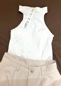 Chinese White Ribbed Cut-out Tank Top