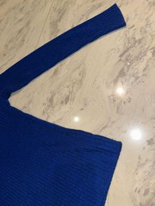 Blue Ribbed Turtleneck Sweater