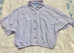 Blue Striped Cropped Shirt