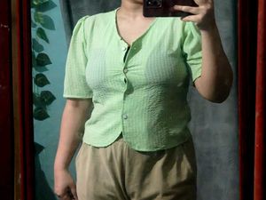 Light Green Textured Button-Up Top