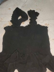 Black Smocked Ruffle Top