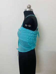 Blue Embellished Halter Top
