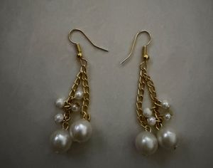 Gold Tone Pearl Dangle Earrings