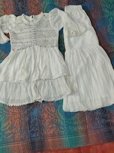 White Kurta Set with Mirror Work
