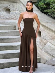 Elegant Brown Gown with Drape