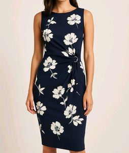WARDROBE floral Print Navy Dress
