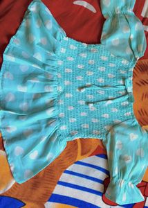 Aqua Heart Print Smocked Top