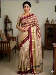 BrandNew ElegantBeize CottonSilkSaree+UnsticheBlou