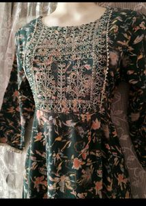 Elegant Floral Printed Anarkali Maxi Dress with Em