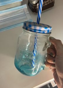 Blue Mason Jar With Straw