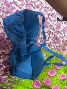 Blue Lace Trim Push-Up Bra