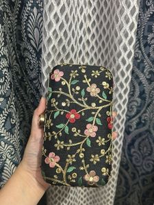 Embroidered Black Clutch