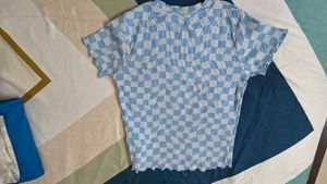 Blue Checkered Cropped Top