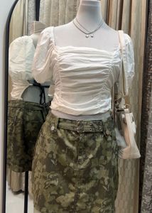 SHEIN Ruched Puff-Shoulder Top