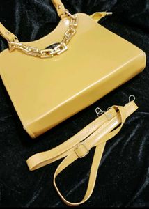 Mustard Yellow Shoulder Bag with Gold Chain