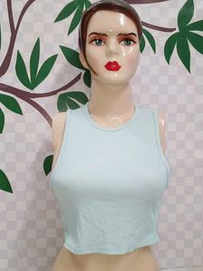 (456)Bershka Light Blue Ribbed Crop Tank