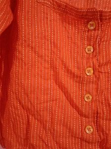 Orange Striped Square Neck Blouse