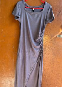 Ruched Grey Midi Dress