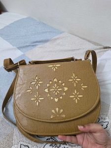 Brown Faux Leather Saddle Bag